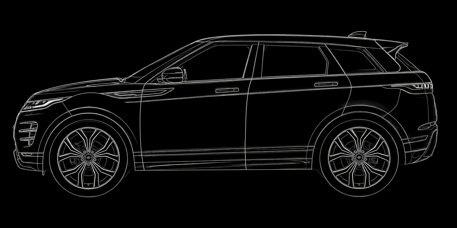Electric vehicle concept, side-profile line illustration